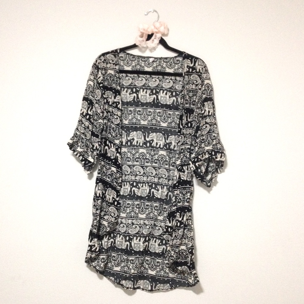 Purple Black and Tan Elephant Paisley Print Loose Open Kimono Cardigan
